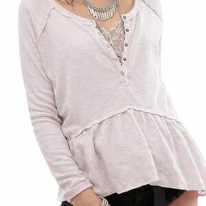 Free People | Waffle Knit Peplum Top | Size S | Blush Pink